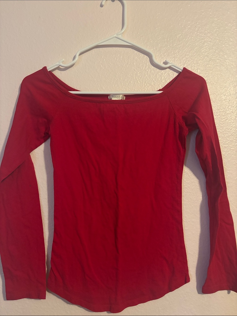 Bozzolo Red Scoop Neck Off Shoulder Long Sleeve Top S